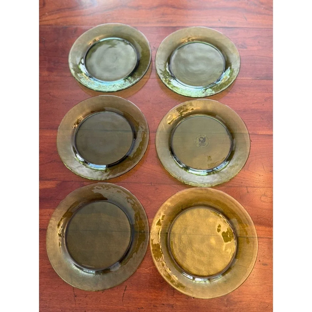 Lorena Garcia Olive Green Glass Plates Set of 6 Avocado Salad Luncheon